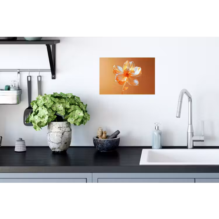 Glazen - Bloem - Oranje Muursticker klein -keuken