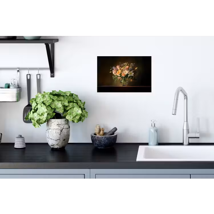 Glazen - Bloemen - Boeket - Kleuren Muursticker klein -keuken
