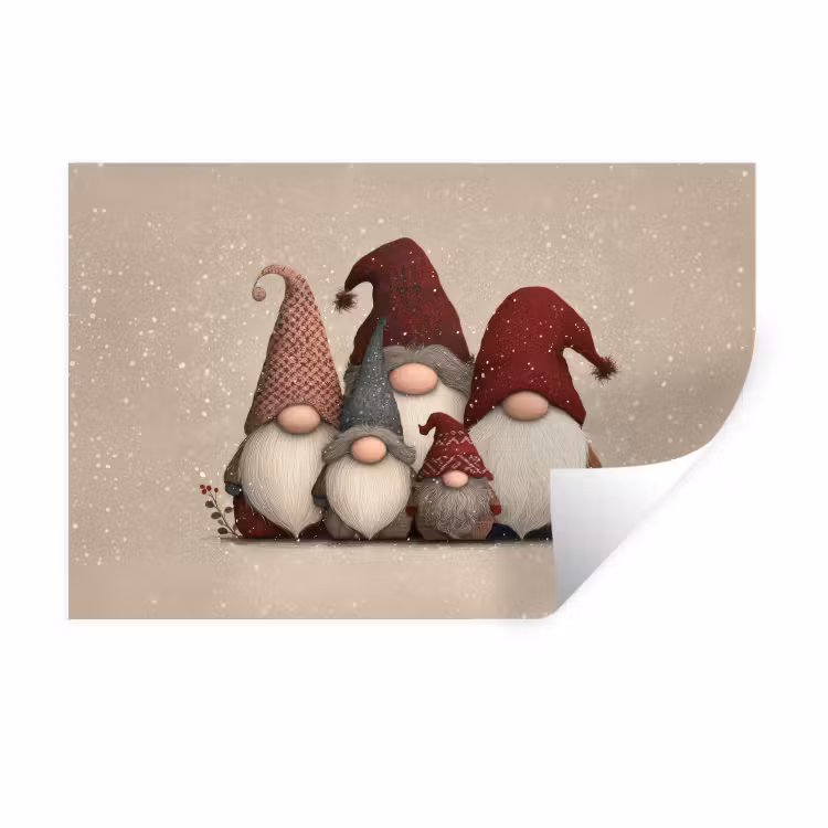 Kabouters - Kerst - Sneeuw - Puntmutsen Muursticker klein -3d