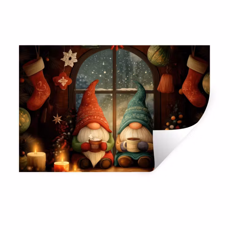 Gnooms - Kerst - Raam - Kleurrijk Muursticker klein -3d