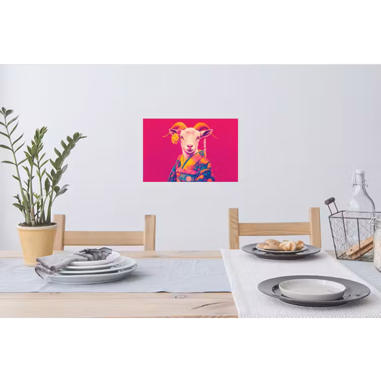 Geit - Hoorns - Kimono - Kleurrijk Muursticker klein -eettafel