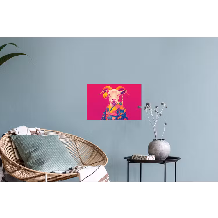 Geit - Hoorns - Kimono - Kleurrijk Muursticker klein -plant