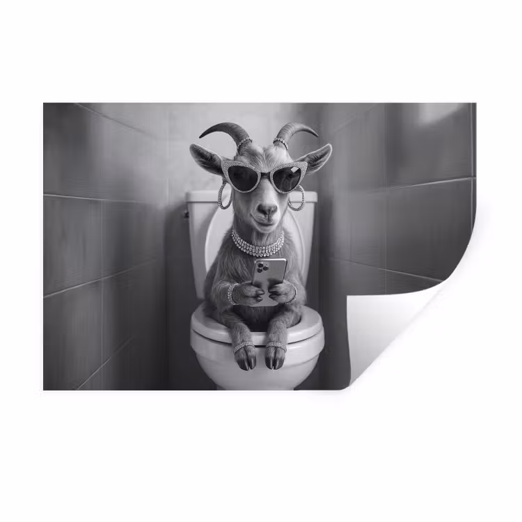 Geit - Telefoon - Toilet - Zwart - Wit Muursticker klein -3d