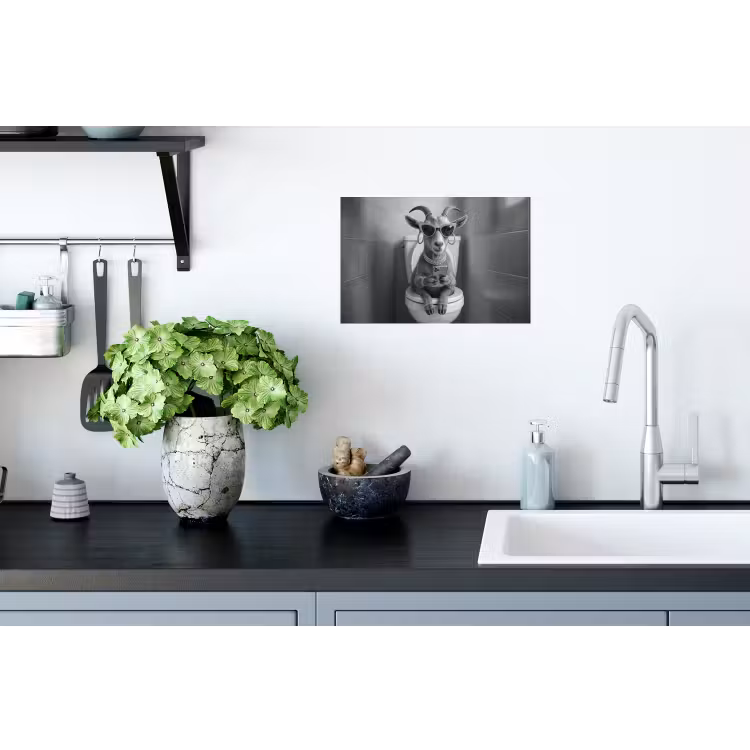 Geit - Telefoon - Toilet - Zwart - Wit Muursticker klein -keuken