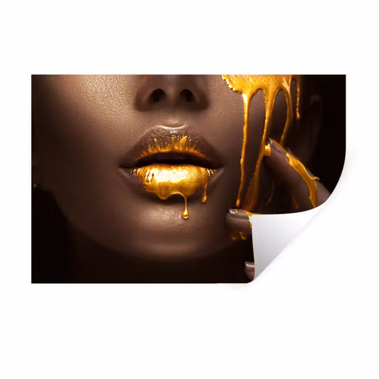 Goud - Vrouw - Verf - Lippen - Luxe Muursticker klein -3d