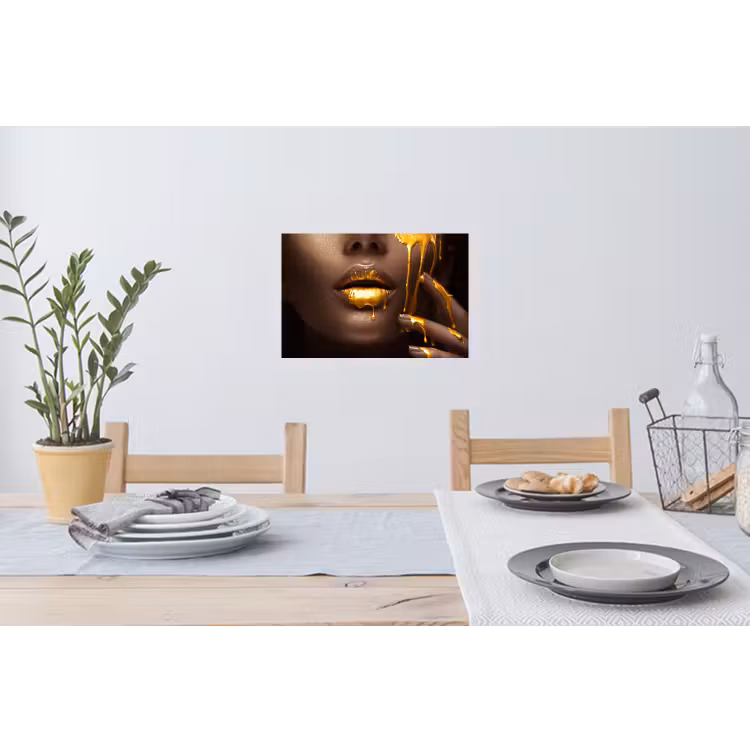 Goud - Vrouw - Verf - Lippen - Luxe Muursticker klein -eettafel