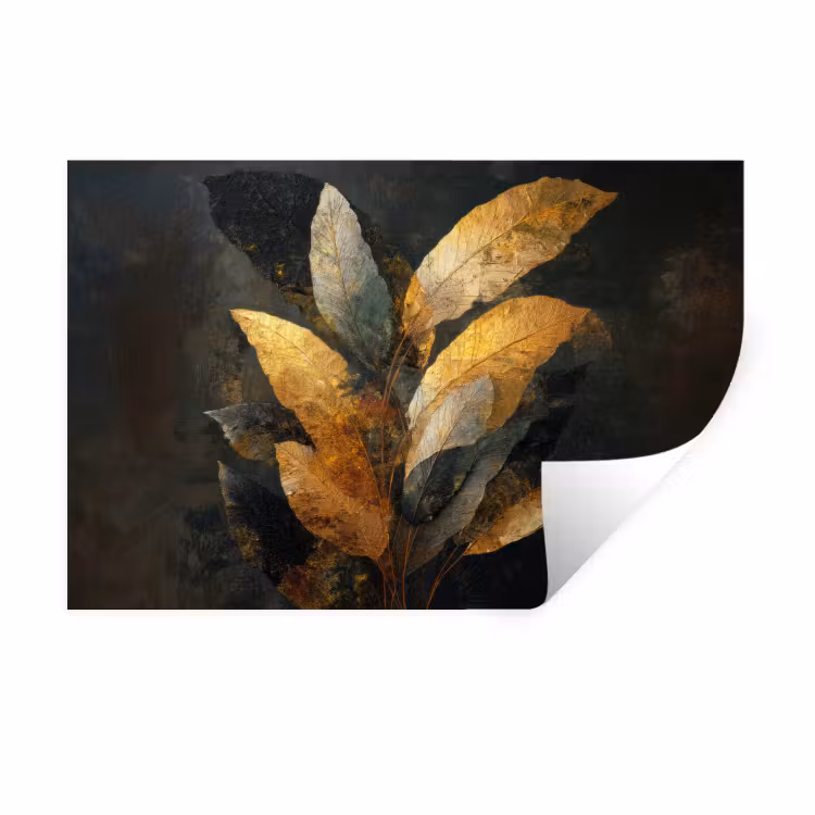 Gouden Bladcompositie – Botanische Luxe Muursticker klein -3d