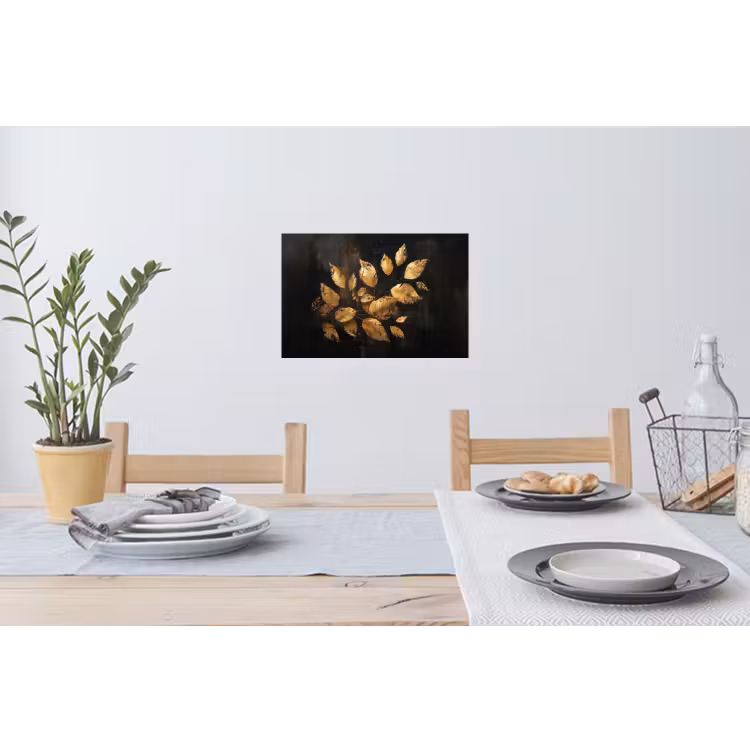 Gouden Bladeren op Donkere Achtergrond Muursticker klein -eettafel
