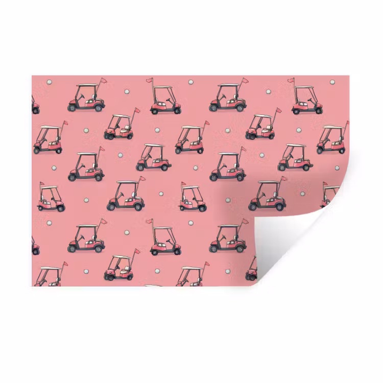 Golfkar - Retro - Roze Muursticker klein 286 -3d