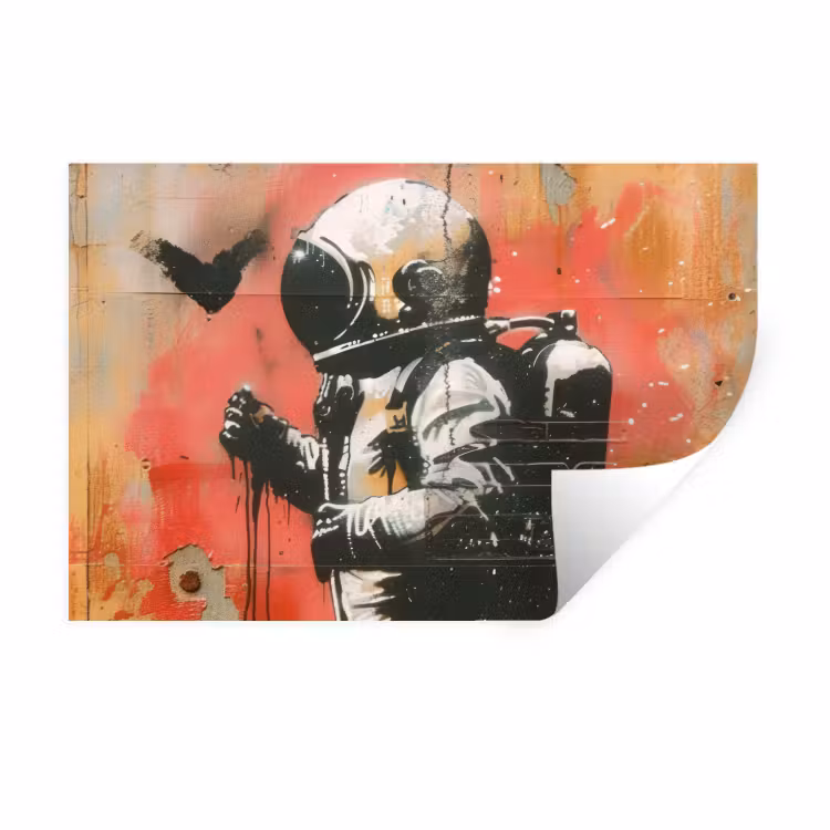 Graffiti - Astronaut - Street art - Ruimte - Banksy Muursticker klein -3d