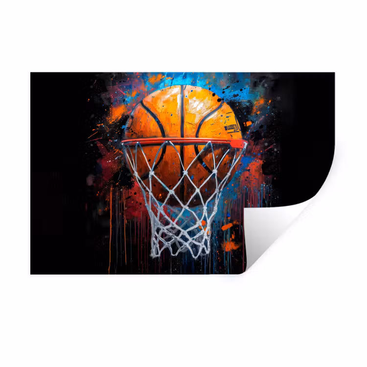 Graffiti - Basketbal - Sport - Zwart - Street art Muursticker klein -3d