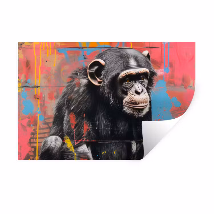 Graffiti - Chimpansee - Dieren - Street art - Banksy Muursticker klein -3d