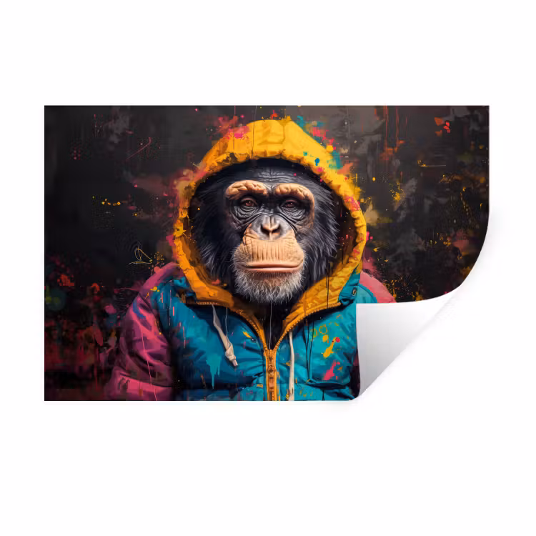 Graffiti - Chimpansee - Jas - Aap - Verf Muursticker klein -3d