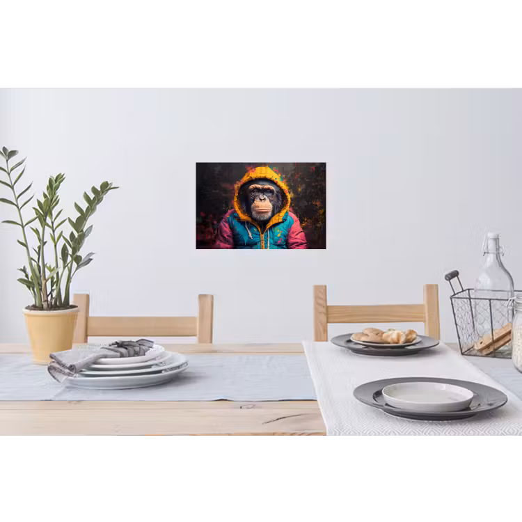 Graffiti - Chimpansee - Jas - Aap - Verf Muursticker klein -eettafel