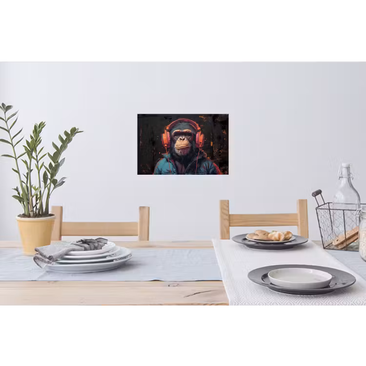 Graffiti - Chimpansee - Koptelefoon - Aap Muursticker klein -eettafel