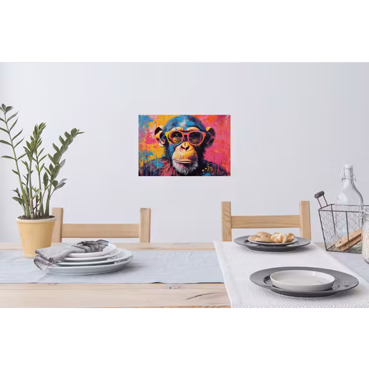 Graffiti - Chimpansee - Aap - Bril - Kleurrijk Muursticker klein -eettafel