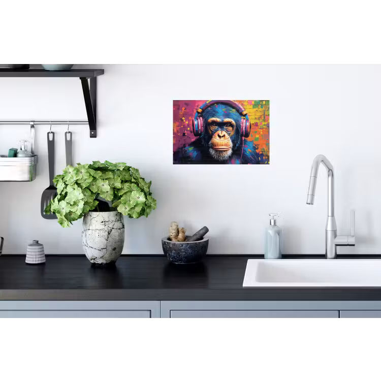 Graffiti - Chimpanzee - Street art - Koptelefoon - Aap Muursticker klein -keuken