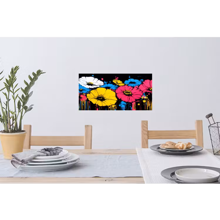 Graffiti - Bloemen - Kleur Muursticker klein -eettafel