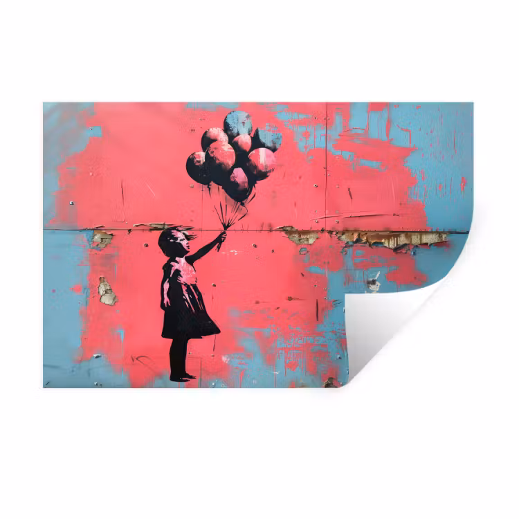 Graffiti - Meisje - Ballon - Banksy - Street art Muursticker klein -3d