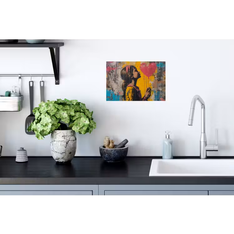Graffiti - Meisje - Ballon - Street art Muursticker klein -keuken