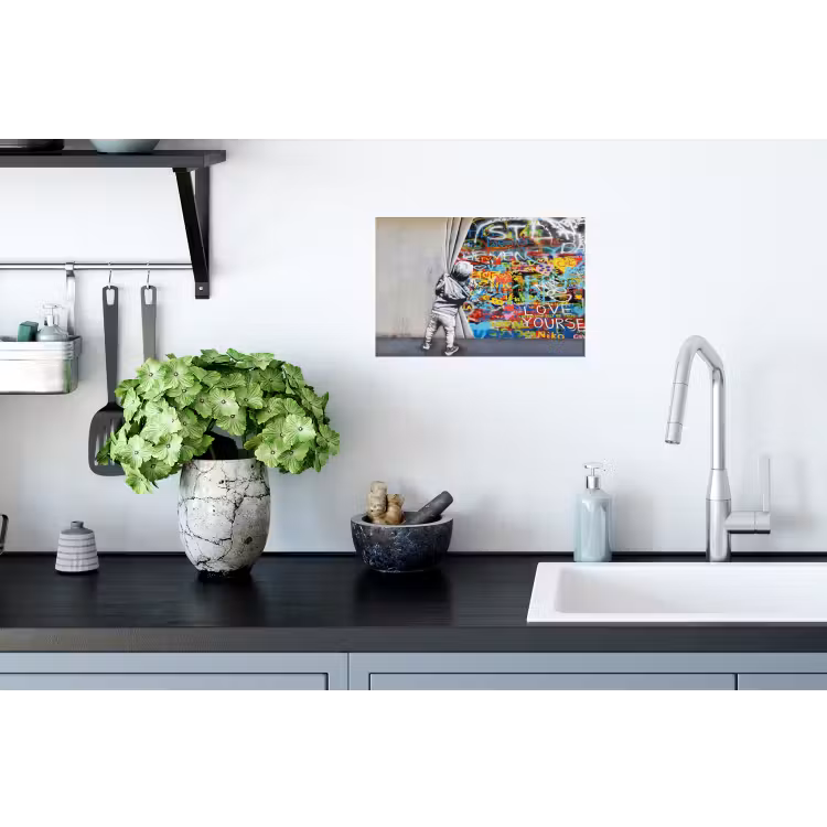 Graffiti - Illusie - Jongen - Street art Muursticker klein -keuken