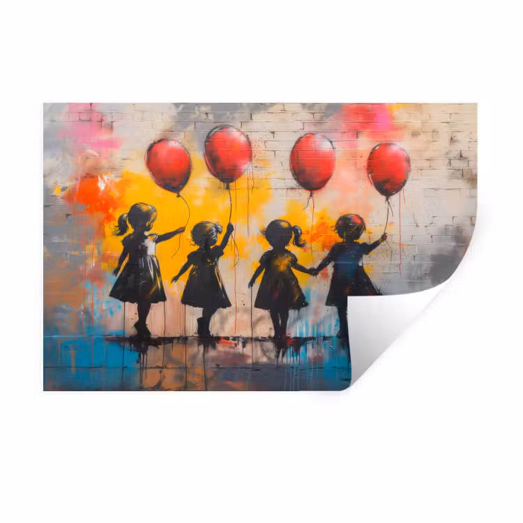 Graffiti - Kinderen - Street art - Ballon - Banksy Muursticker klein -3d