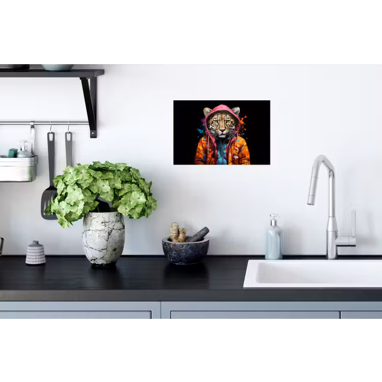 Graffiti - Luipaard - Zwart - Jas Muursticker klein -keuken