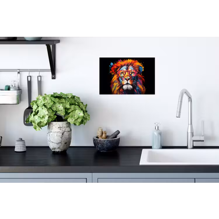 Graffiti - Leeuw - Bril - Zwart Muursticker klein -keuken