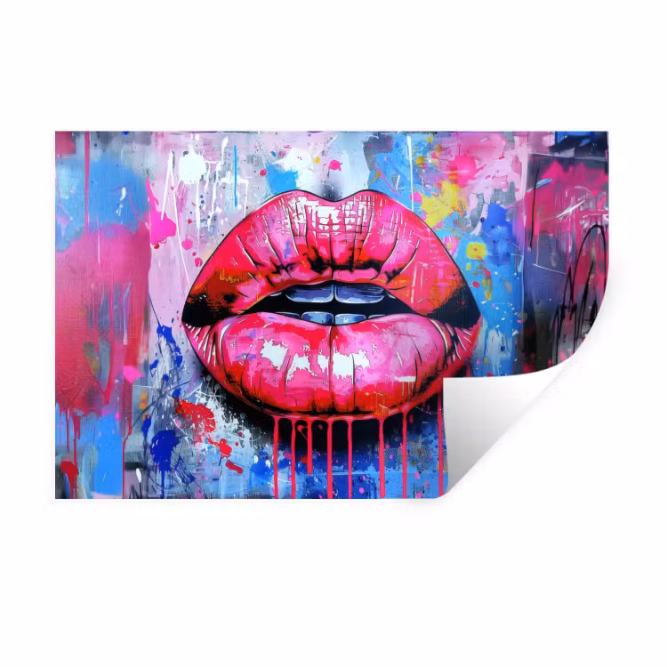 Graffiti - Lippen - Felroze - Geschilderd Muursticker klein -3d