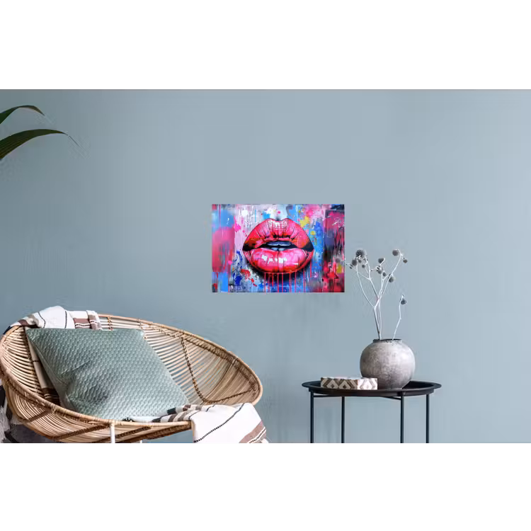 Graffiti - Lippen - Felroze - Geschilderd Muursticker klein -plant