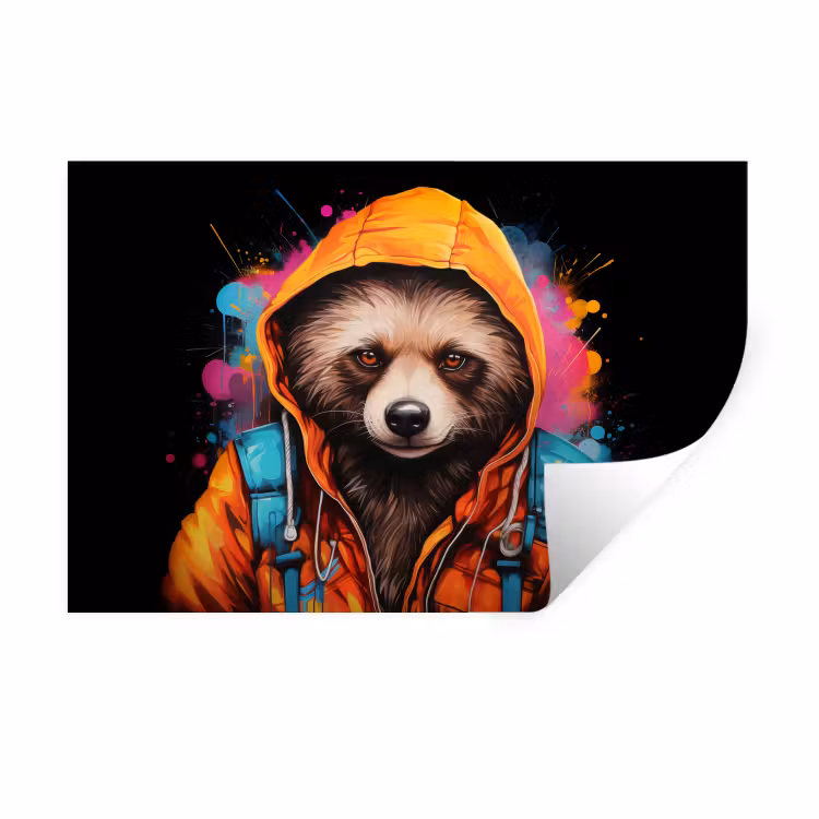 Graffiti - Wasbeer - Jas - Zwart Muursticker klein -3d