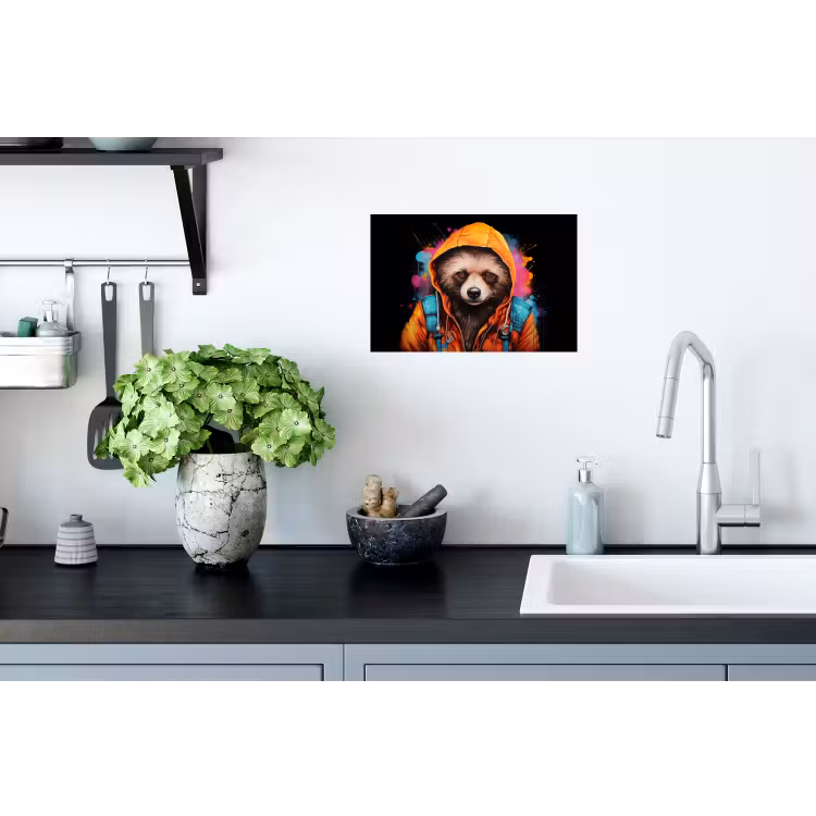 Graffiti - Wasbeer - Jas - Zwart Muursticker klein -keuken