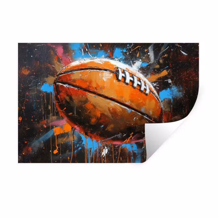 Graffiti - Rugby - Kleurrijk - Rugbybal Muursticker klein -3d