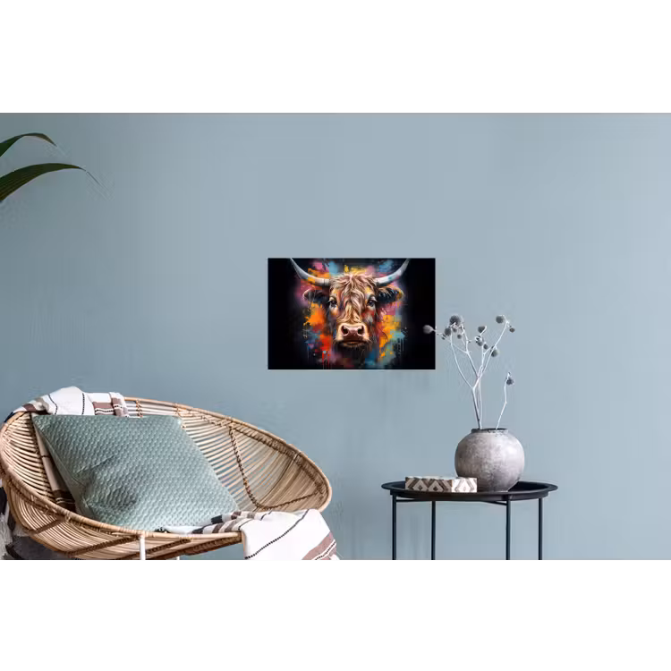 Graffiti - Schotse hooglander - Zwart - Koe Muursticker klein -plant