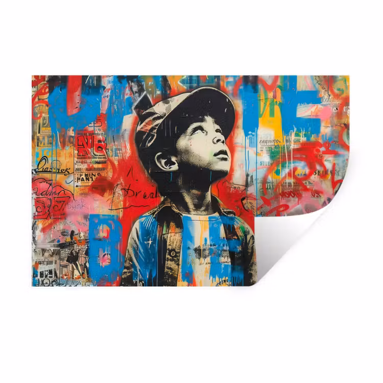 Graffiti - Vintage - Jongen - Street art - Neon - Banksy Muursticker klein -3d