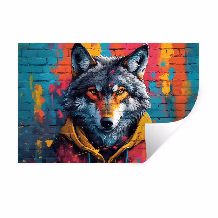 Graffiti - Wolf - Street art - Blauw Muursticker klein -3d