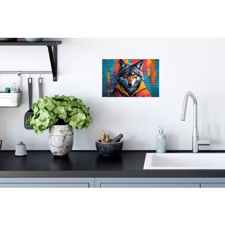 Graffiti - Wolf - Street art - Blauw Muursticker klein -keuken