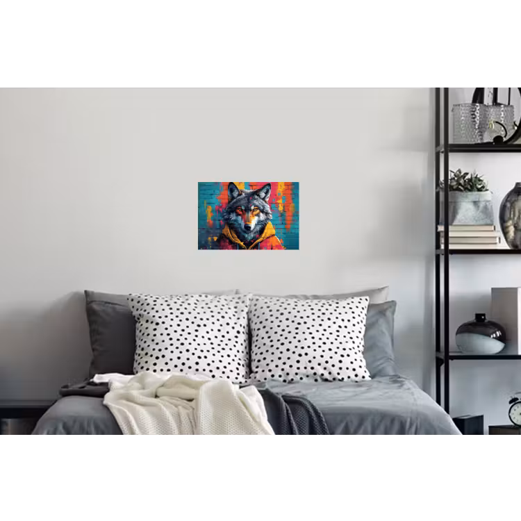 Graffiti - Wolf - Street art - Blauw Muursticker klein -slaapkamer