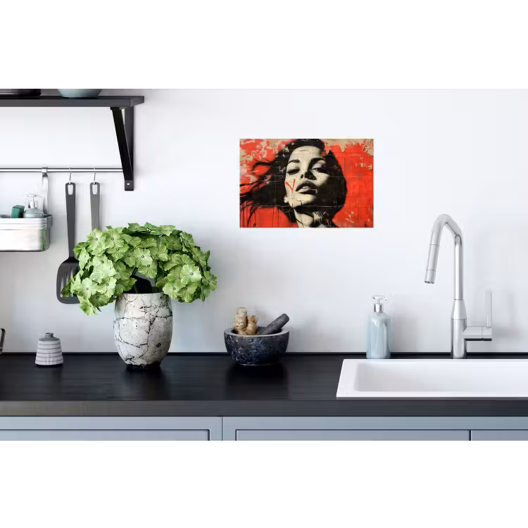 Graffiti - Vrouw - Rood - Street art - Banksy Muursticker klein -keuken