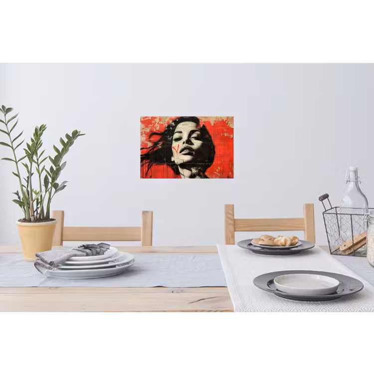 Graffiti - Vrouw - Rood - Street art - Banksy Muursticker klein -eettafel
