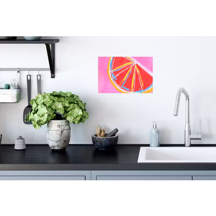 Grapefruit - Geschilderd - Roze - Strepen Muursticker klein -keuken