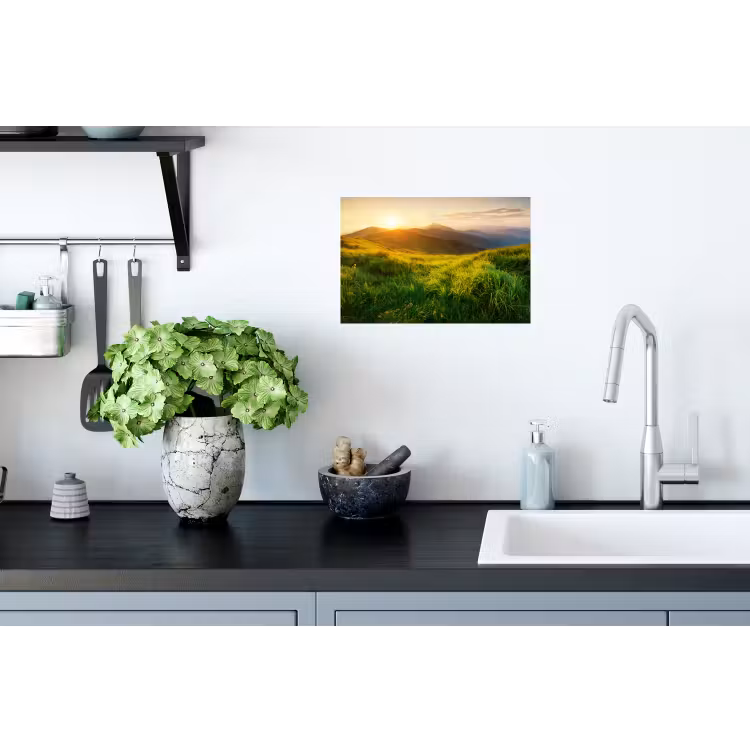 Gras - Heuvels - Zon - Natuur - Landschap Muursticker klein -keuken