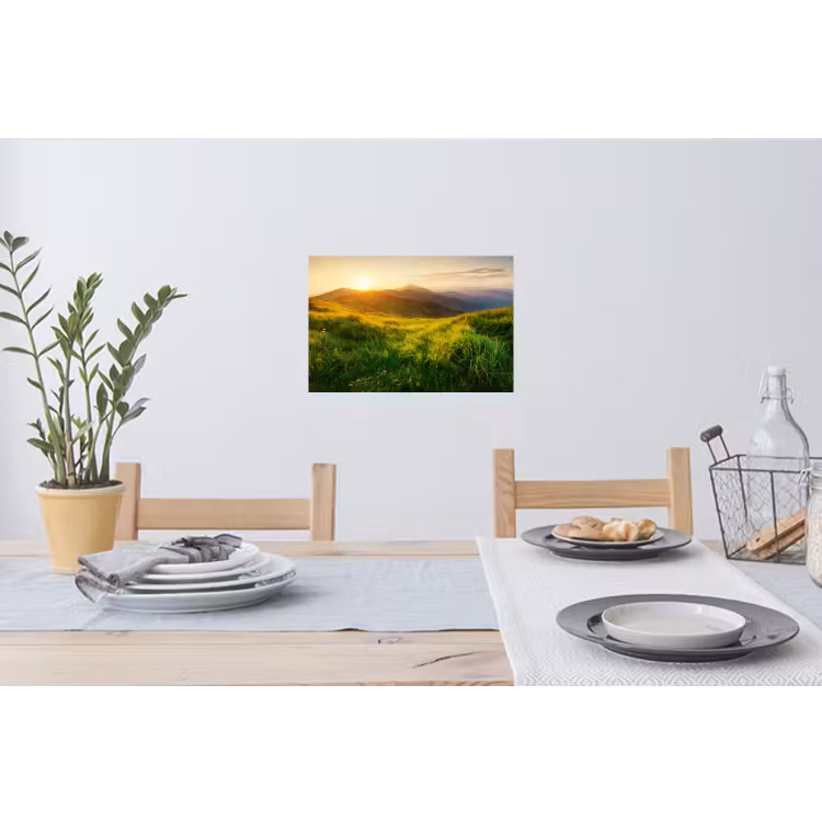 Gras - Heuvels - Zon - Natuur - Landschap Muursticker klein -eettafel
