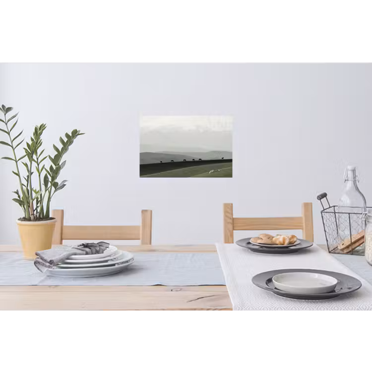 Grijs - Berg - Paarden Muursticker klein -eettafel