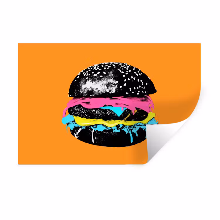 Hamburger - Oranje - Neon - popart Muursticker klein -3d