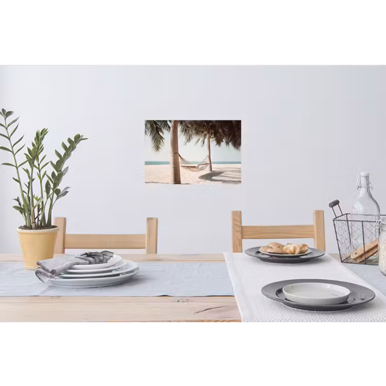 Hangmat - Palmbomen - Strand - Zee Muursticker klein -eettafel