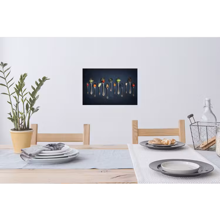 Kruiden - Lepel - Zilver - Specerijen - Industrieel Muursticker klein -eettafel