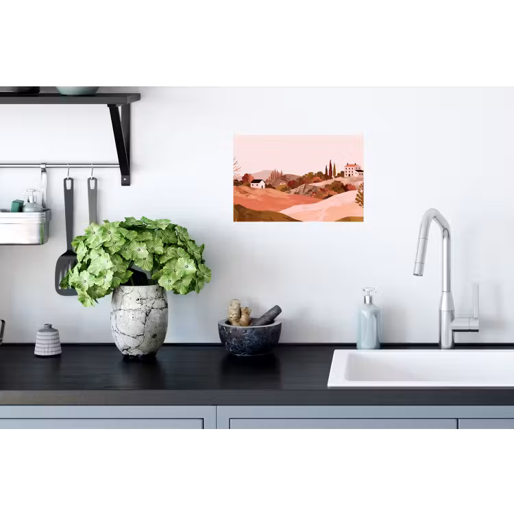 Heuvellandschap - Grafisch - Terracotta Muursticker klein -keuken