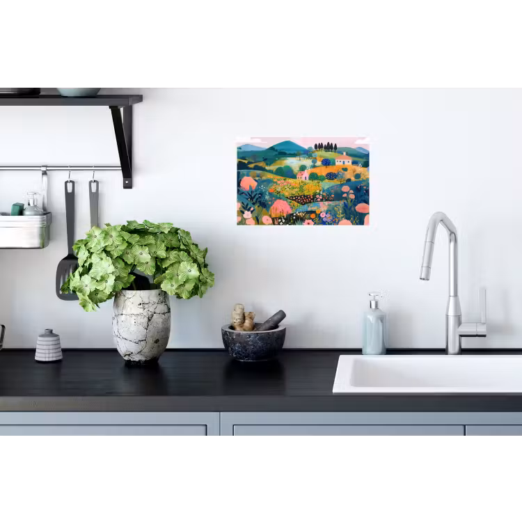 Heuvellandschap - Fantasierijk - Kleurcontrasten Muursticker klein -keuken