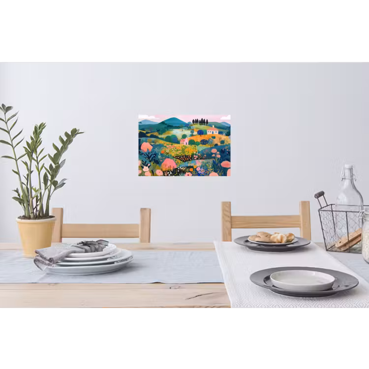 Heuvellandschap - Fantasierijk - Kleurcontrasten Muursticker klein -eettafel